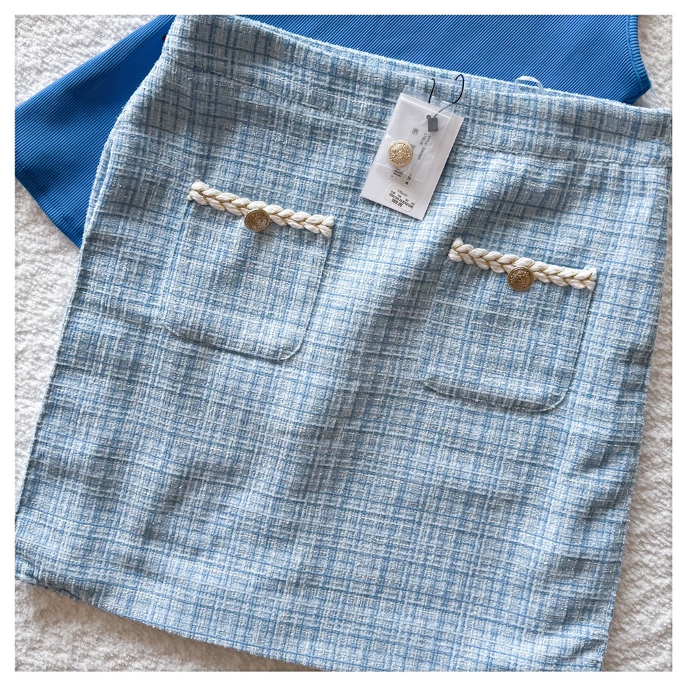 Sugarlips Sky Blue A-Line Skirt w Metallic Thread